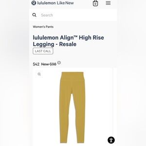 lululemon Align High Rise Legging Yellow / Mustard Size 4